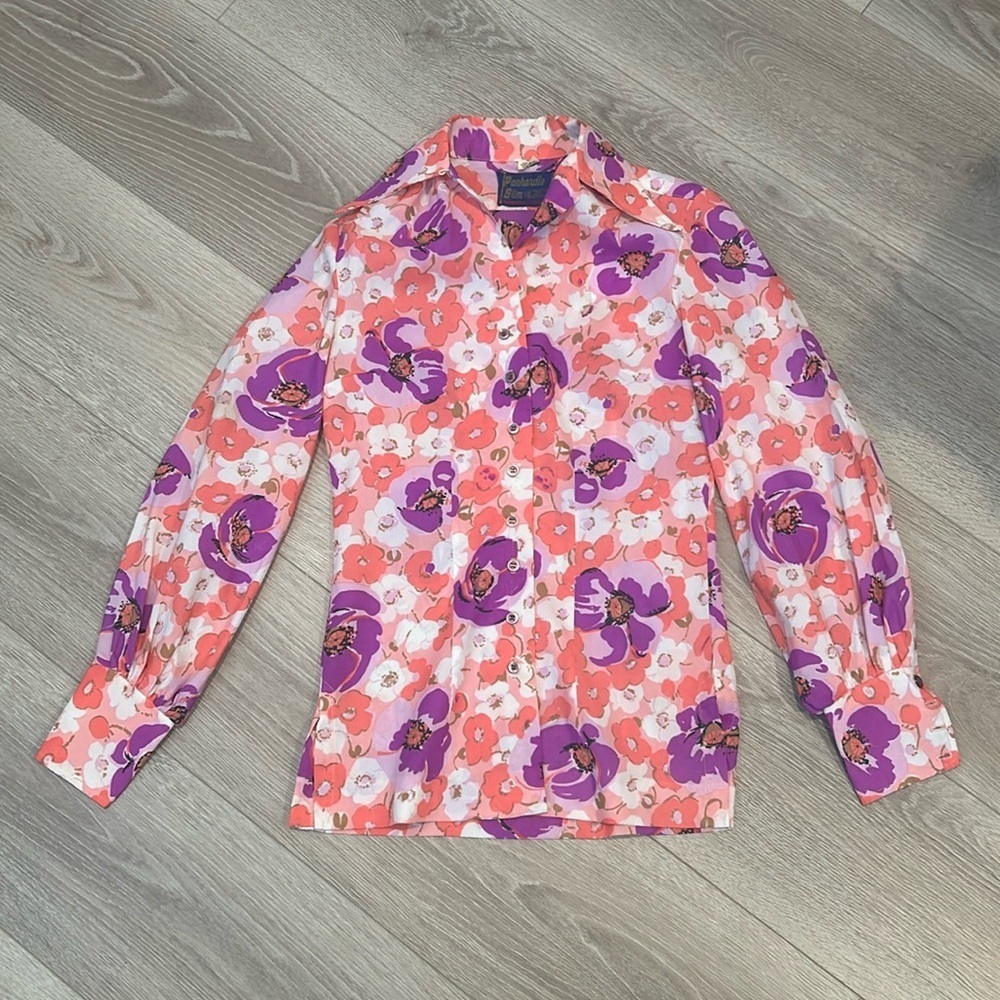 Vintage 1960's / 1970's Panhandle Slim Pink Floral Button Up Shirt Size XS